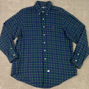 Vintage Ralph Lauren Flannel Shirt Men's XL Green Blue Plaid Tartan Blackwatch